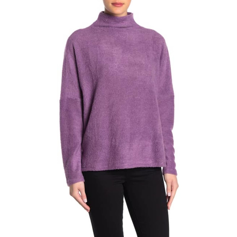 MELLODAY Purple Funnel Neck Soft Knit Pullover L